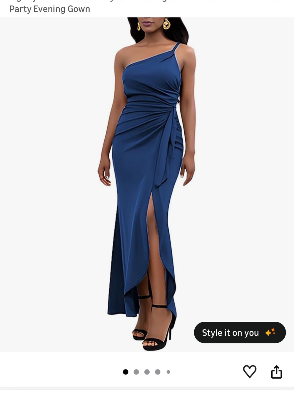 Blue One-Shoulder Evening Gown with Side Drape